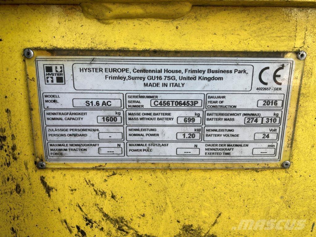 Hyster S 1.6 AC Ručne vedené vysokozdvižné vozíky