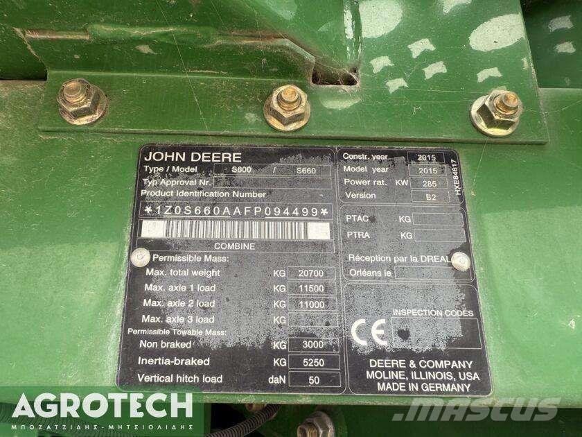 John Deere S660i Traktory