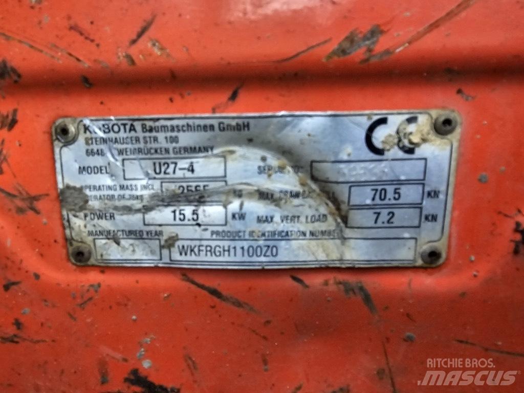 Kubota U 27-4 Mini rýpadlá < 7t