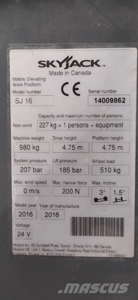 SkyJack SJ 16 Vertikálne stĺpové výťahy