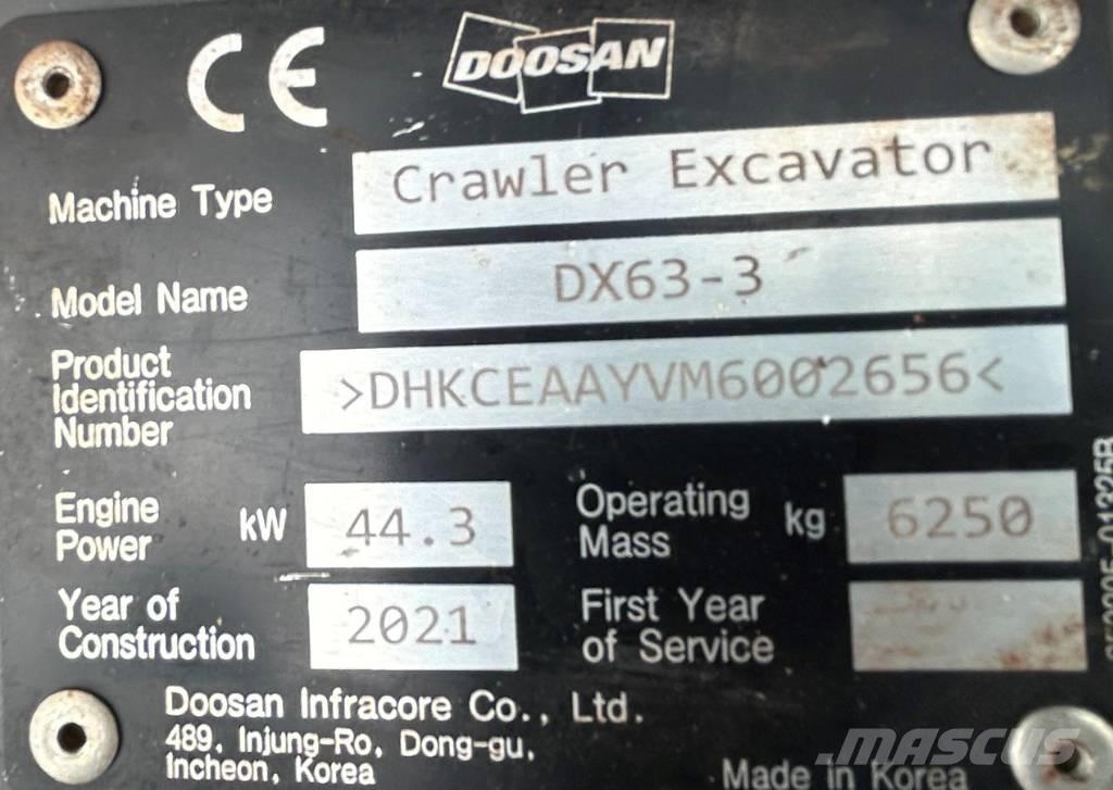 Doosan DX63-3 Pásové rýpadlá
