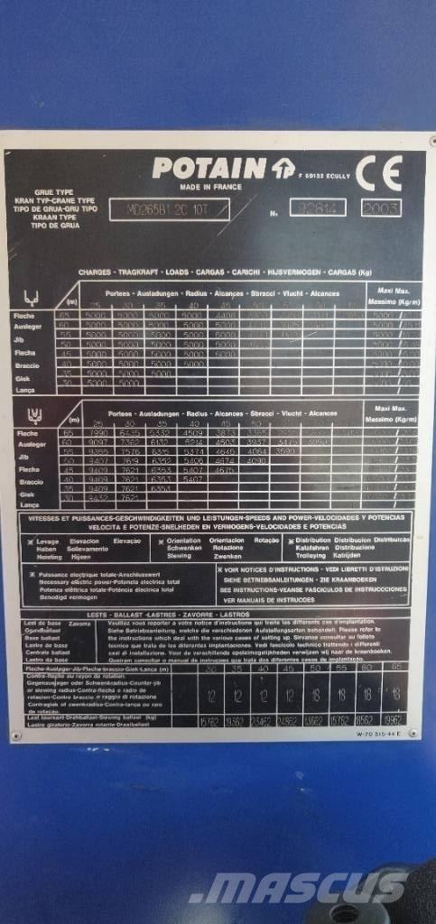 Potain MD265 Stavebné žeriavy