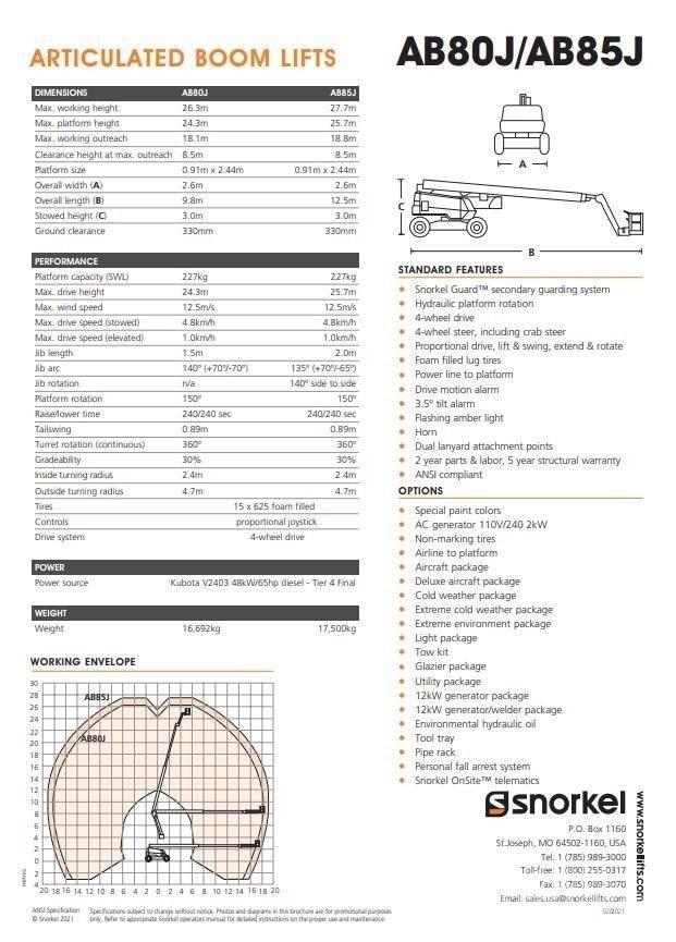 Snorkel AB85J Kĺbové plošiny
