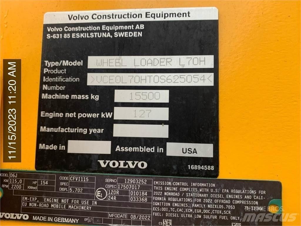 Volvo L70H Kolesové nakladače