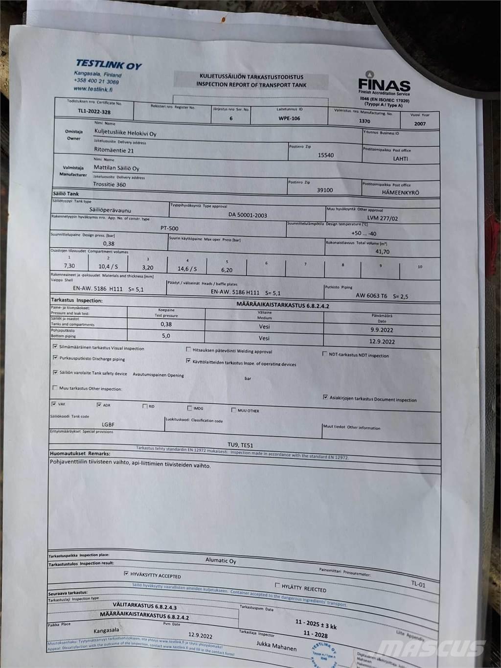  SAF/Mattila MS4 Cisternové prívesy