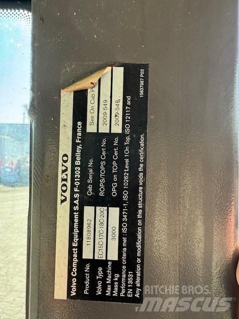 Volvo EC15 C CAB Kabíny a interiér
