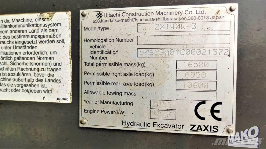 Hitachi ZX 140 W-3 Kolesové rýpadlá