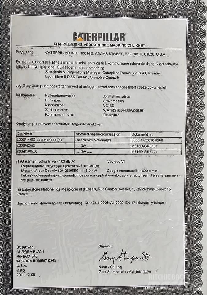 CAT M 316 D Kolesové rýpadlá
