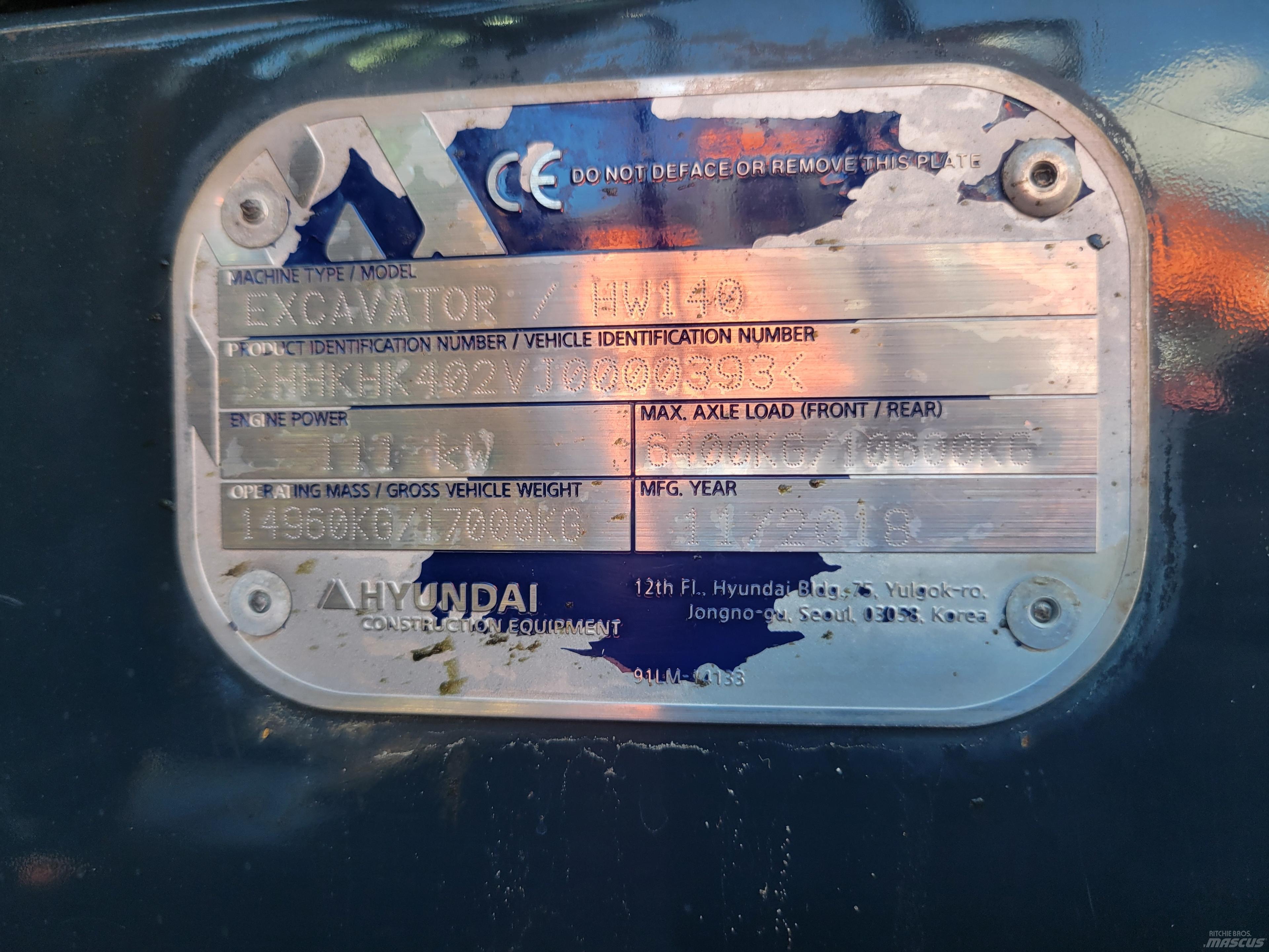 Hyundai HW140 Kolesové rýpadlá