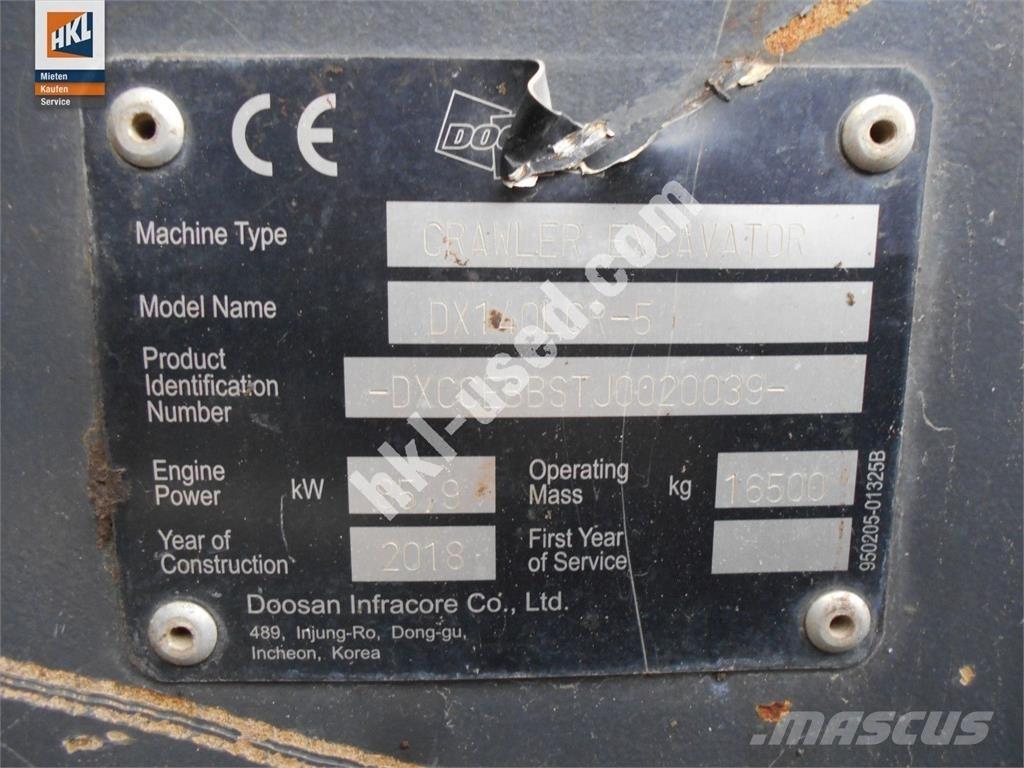 Doosan DX 140 LCR-5 Pásové rýpadlá