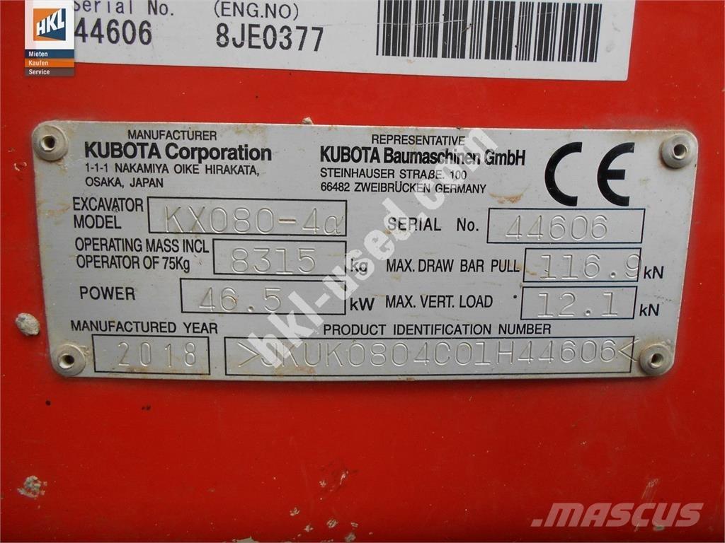 Kubota KX 080-4 Mini rýpadlá < 7t