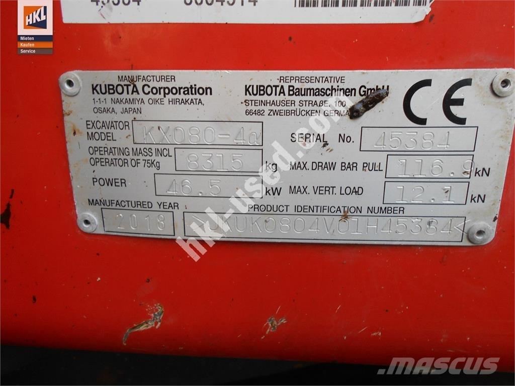 Kubota KX 080-4 Mini rýpadlá < 7t
