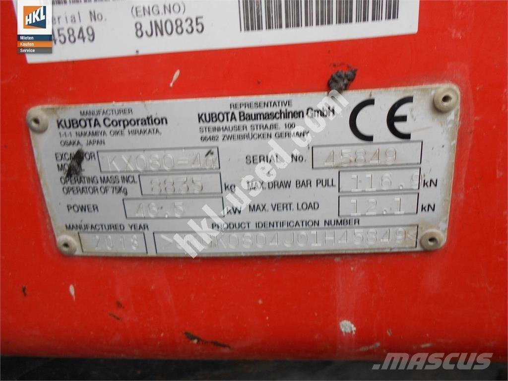 Kubota KX 080-4 Mini rýpadlá < 7t