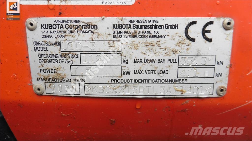 Kubota U 10-3 Mini rýpadlá < 7t