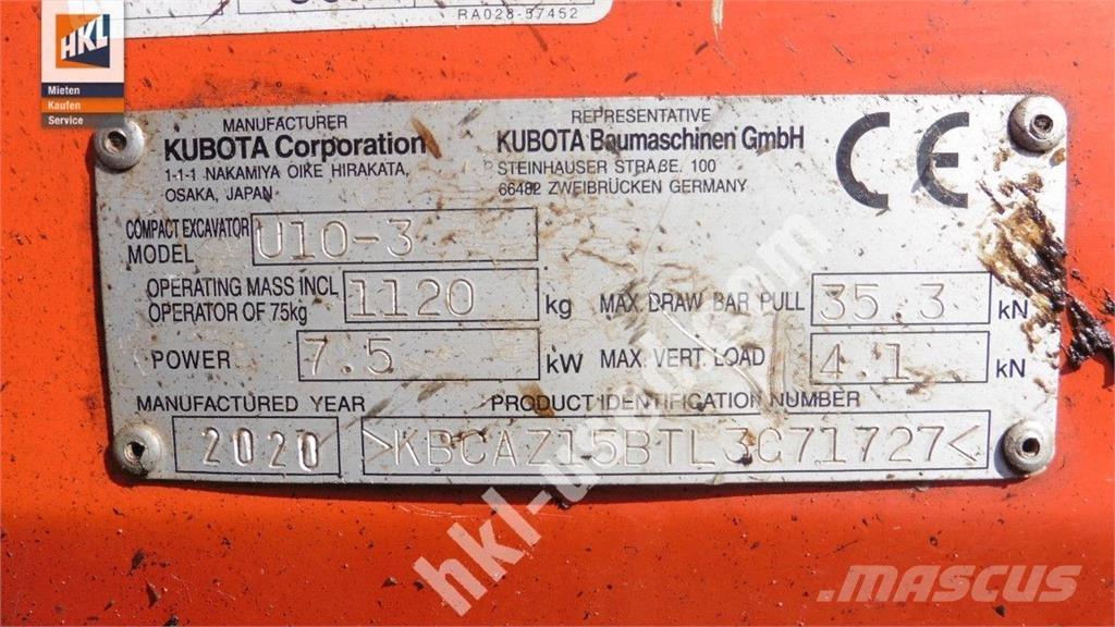 Kubota U 10-3 Mini rýpadlá < 7t