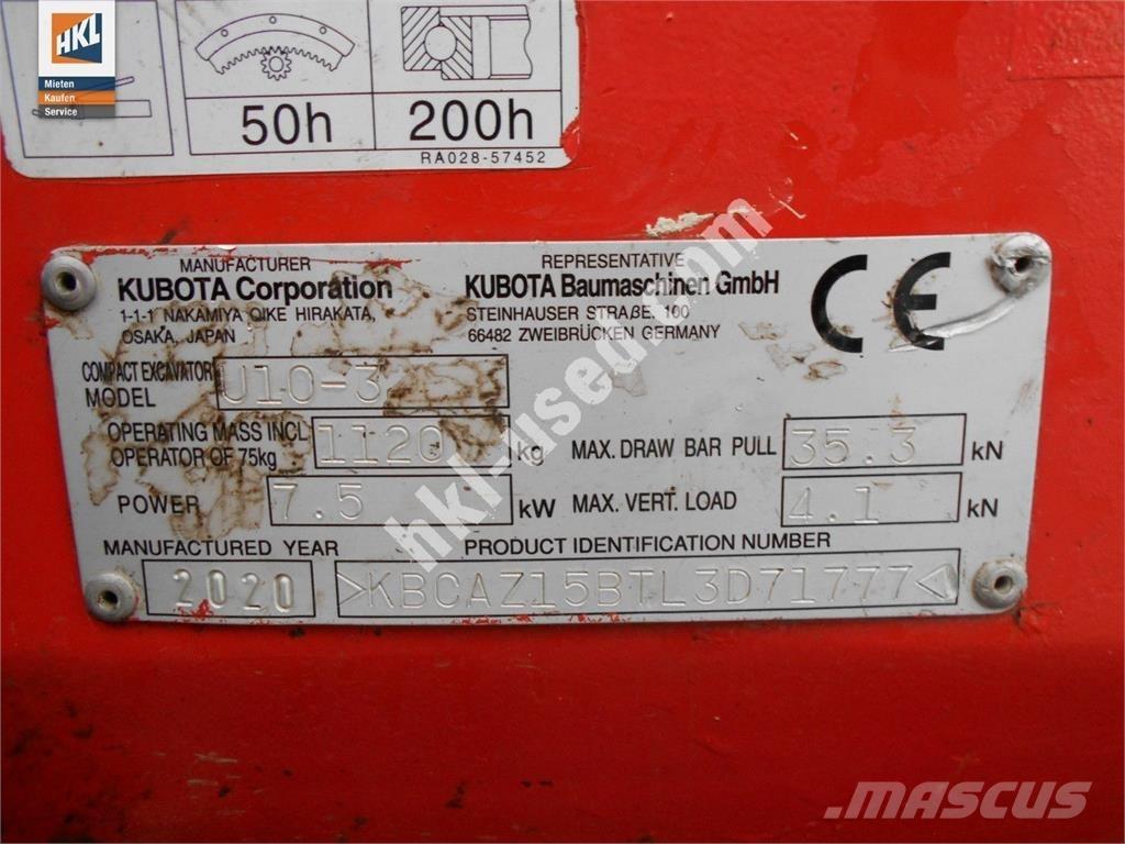 Kubota U 10-3 Mini rýpadlá < 7t