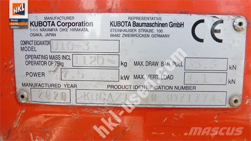 Kubota U 10-3 Mini rýpadlá < 7t