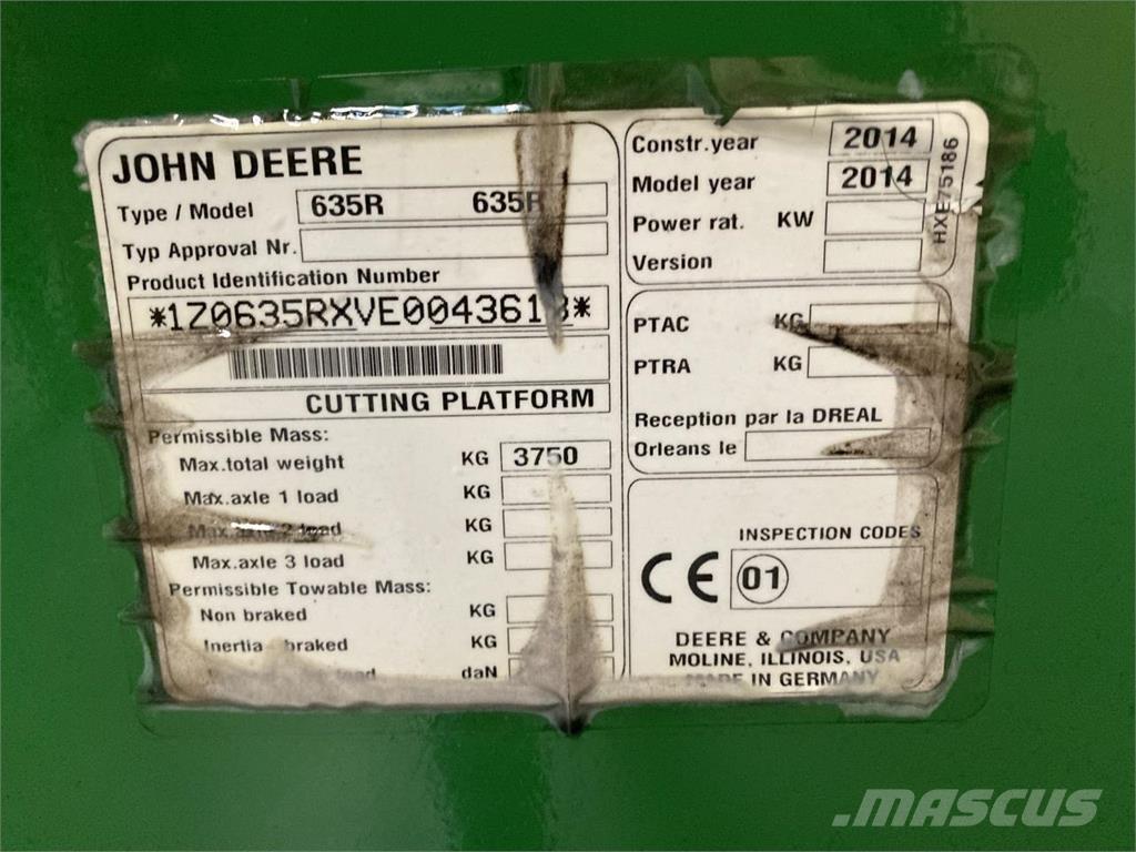 John Deere 635R Kombajnove hlavice