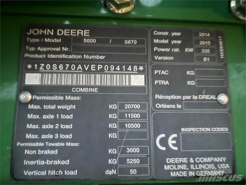 John Deere S670i Kombinované zberacie stroje