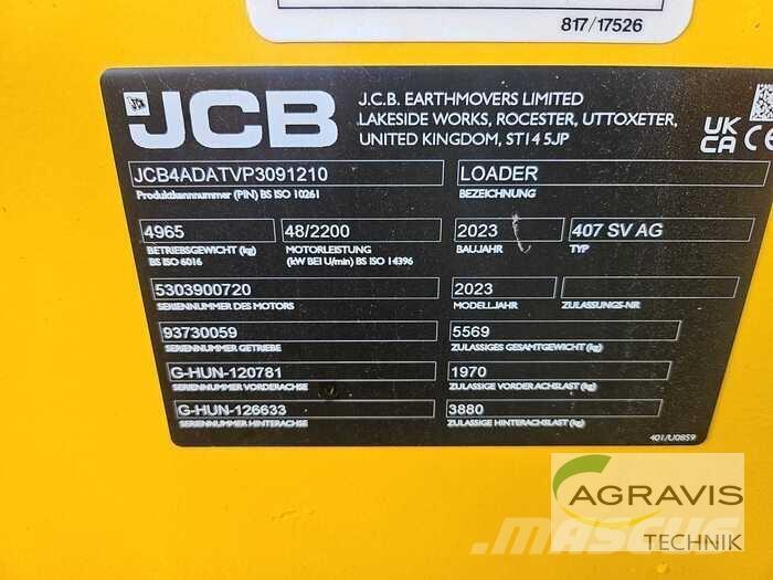 JCB 407 AGRI STUFE V Kolesové nakladače