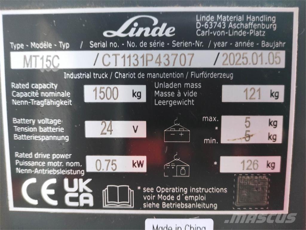 Linde MT15C Nízkozdvižný vozík