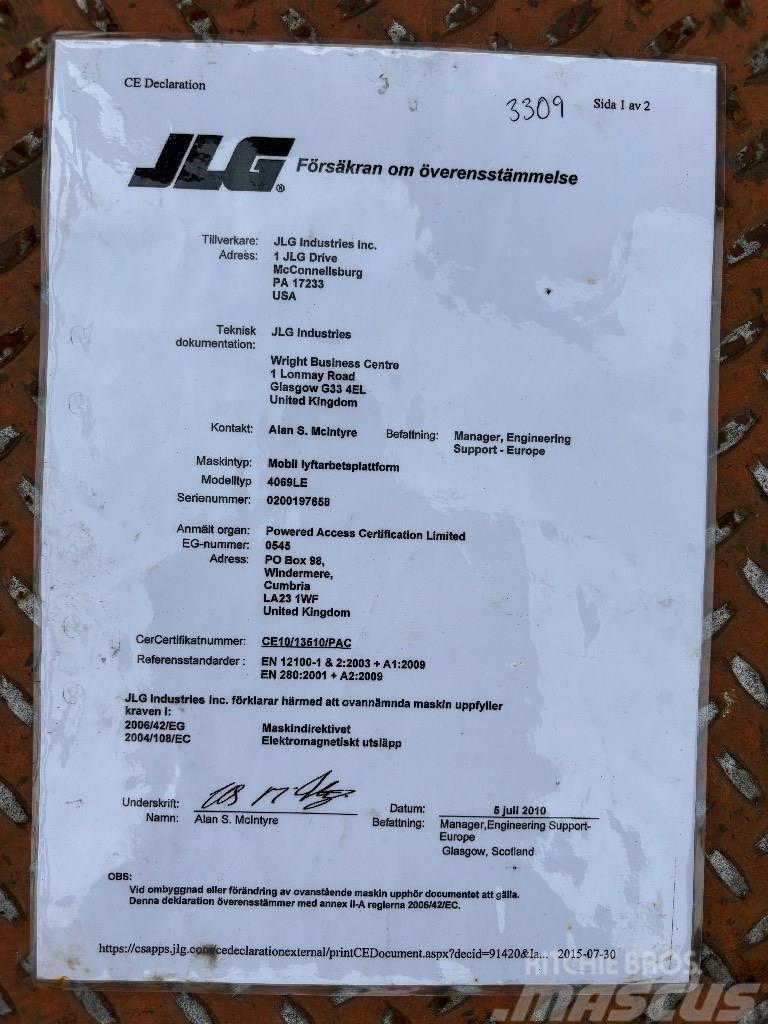 JLG 4069 LE hoogwerker 14m Nožnicové zdvíhacie plošiny