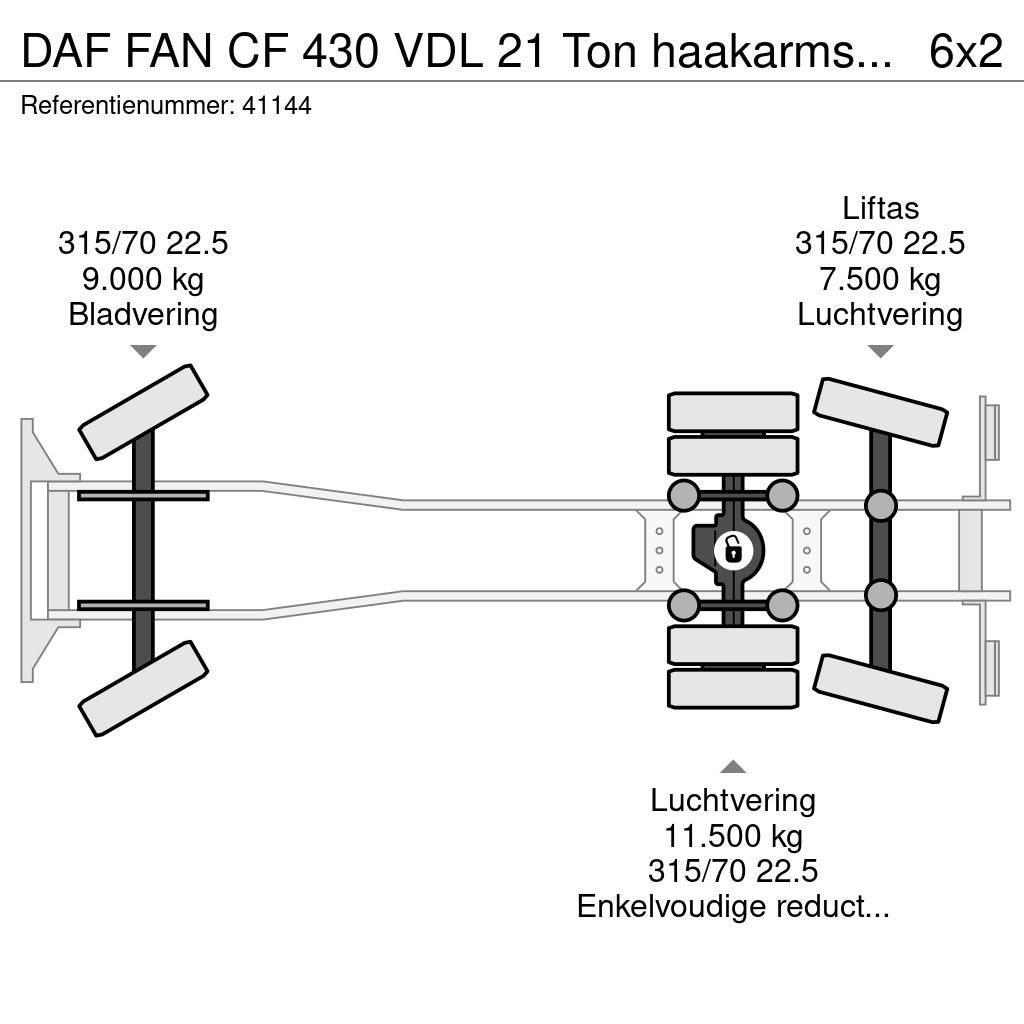 DAF FAN CF 430 VDL 21 Ton haakarmsysteem Hákový nosič kontajnerov