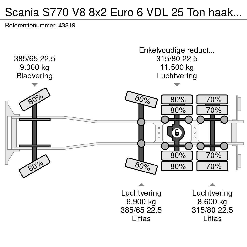 Scania S770 V8 8x2 Euro 6 VDL 25 Ton haakarmsysteem Just Hákový nosič kontajnerov