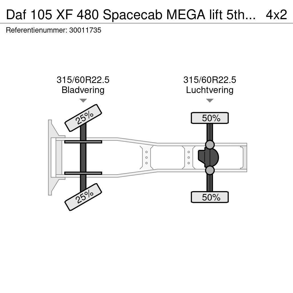 DAF 105 XF 480 Spacecab MEGA lift 5th wheel Ťahače