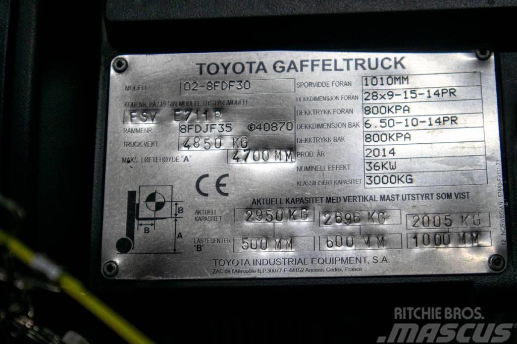 Toyota 02-8FDF30,dieselmotviktstruck med 4700 mm lyfthöjd Dieselové vozíky