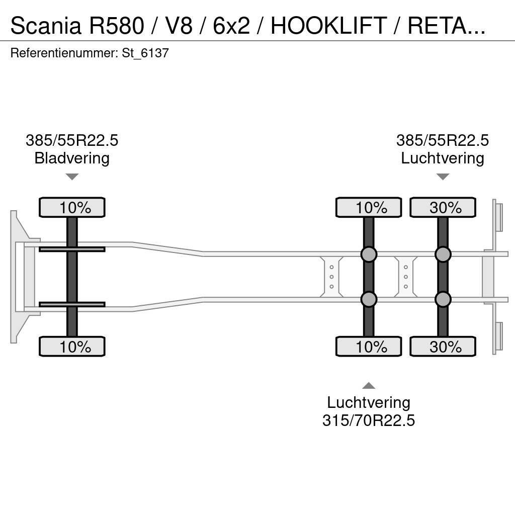 Scania R580 / V8 / 6x2 / HOOKLIFT / RETARDER / LIFT-STEER Hákový nosič kontajnerov
