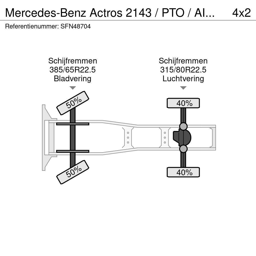 Mercedes-Benz Actros 2143 / PTO / AIRCO/ 10 ton vooras Ťahače