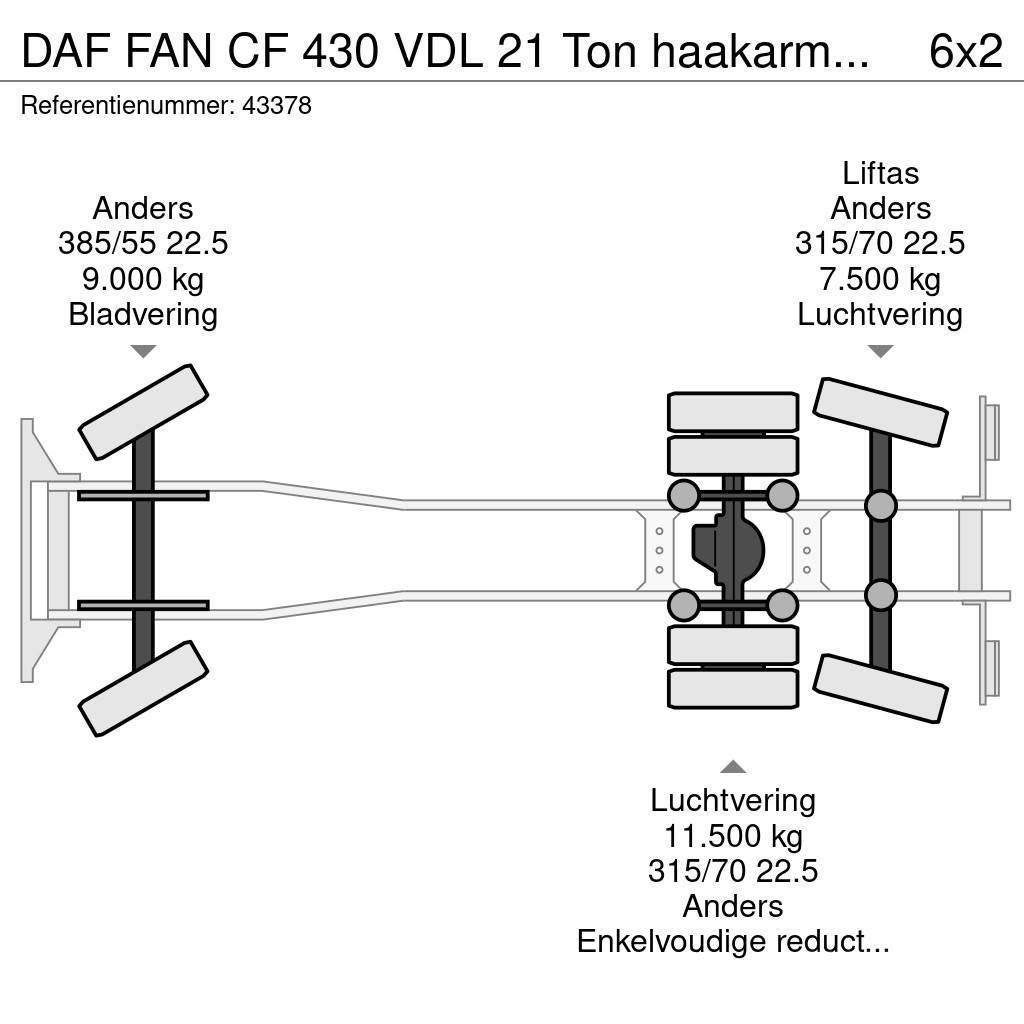 DAF FAN CF 430 VDL 21 Ton haakarmsysteem Hákový nosič kontajnerov