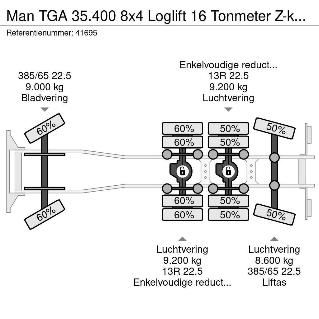 MAN TGA 35.400 8x4 Loglift 16 Tonmeter Z-kraan Hákový nosič kontajnerov