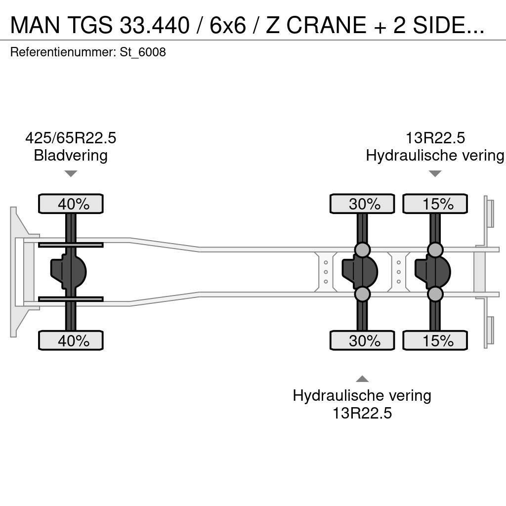 MAN TGS 33.440 / 6x6 / Z CRANE + 2 SIDE-TIPPER Autožeriavy, hydraulické ruky
