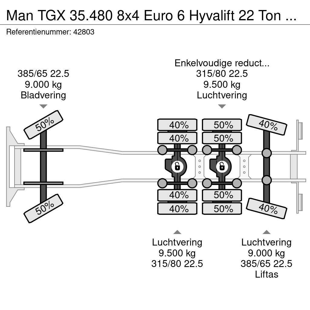 MAN TGX 35.480 8x4 Euro 6 Hyvalift 22 Ton haakarmsyste Hákový nosič kontajnerov