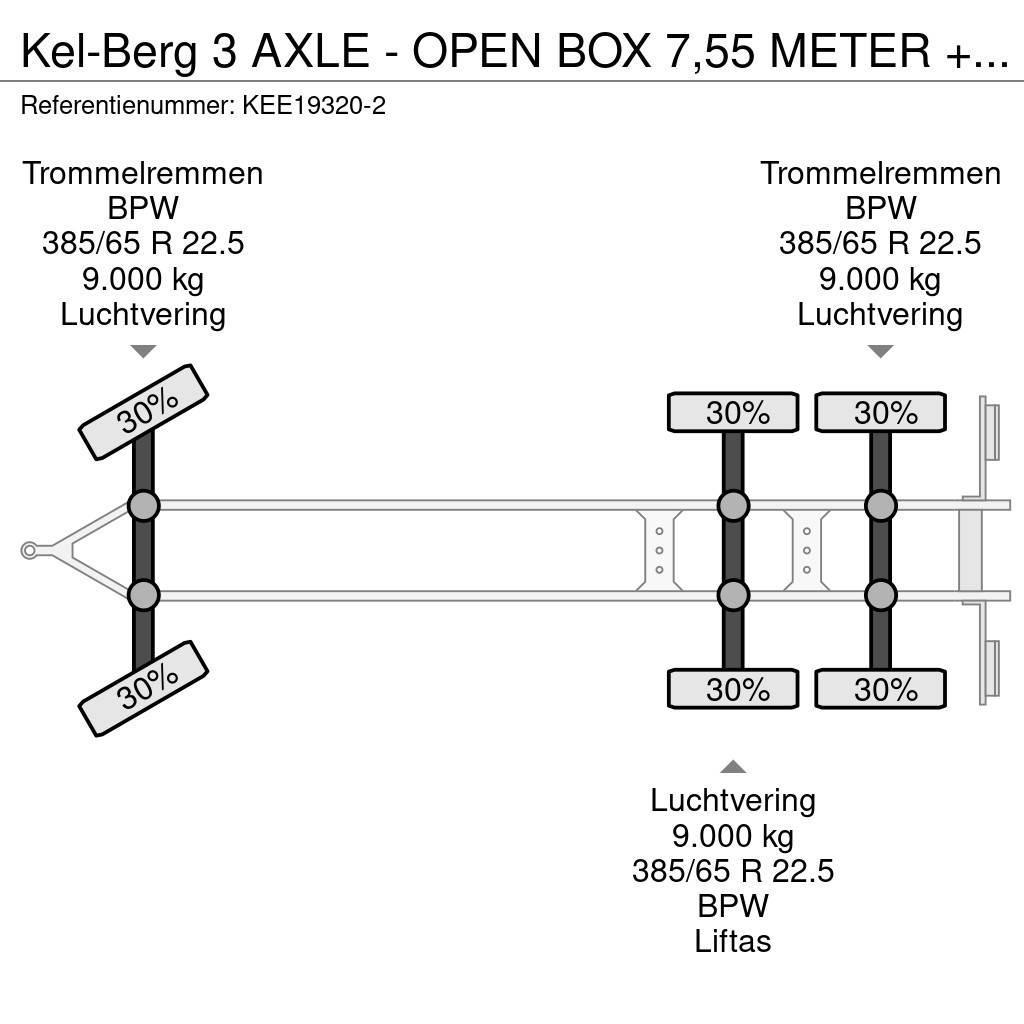 Kel-Berg 3 AXLE - OPEN BOX 7,55 METER + LIFTING AXLE Valníky