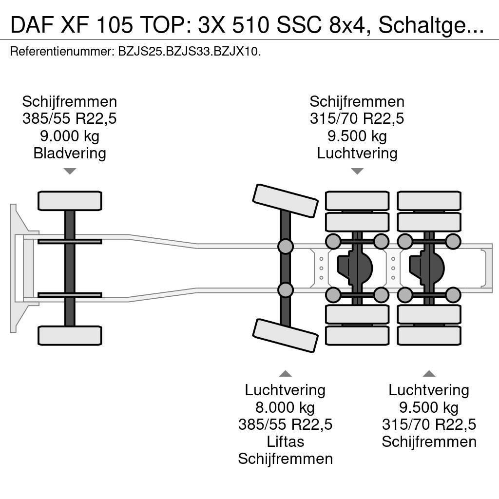 DAF XF 105 TOP: 3X 510 SSC 8x4, Schaltgetriebe, RETARD Ťahače