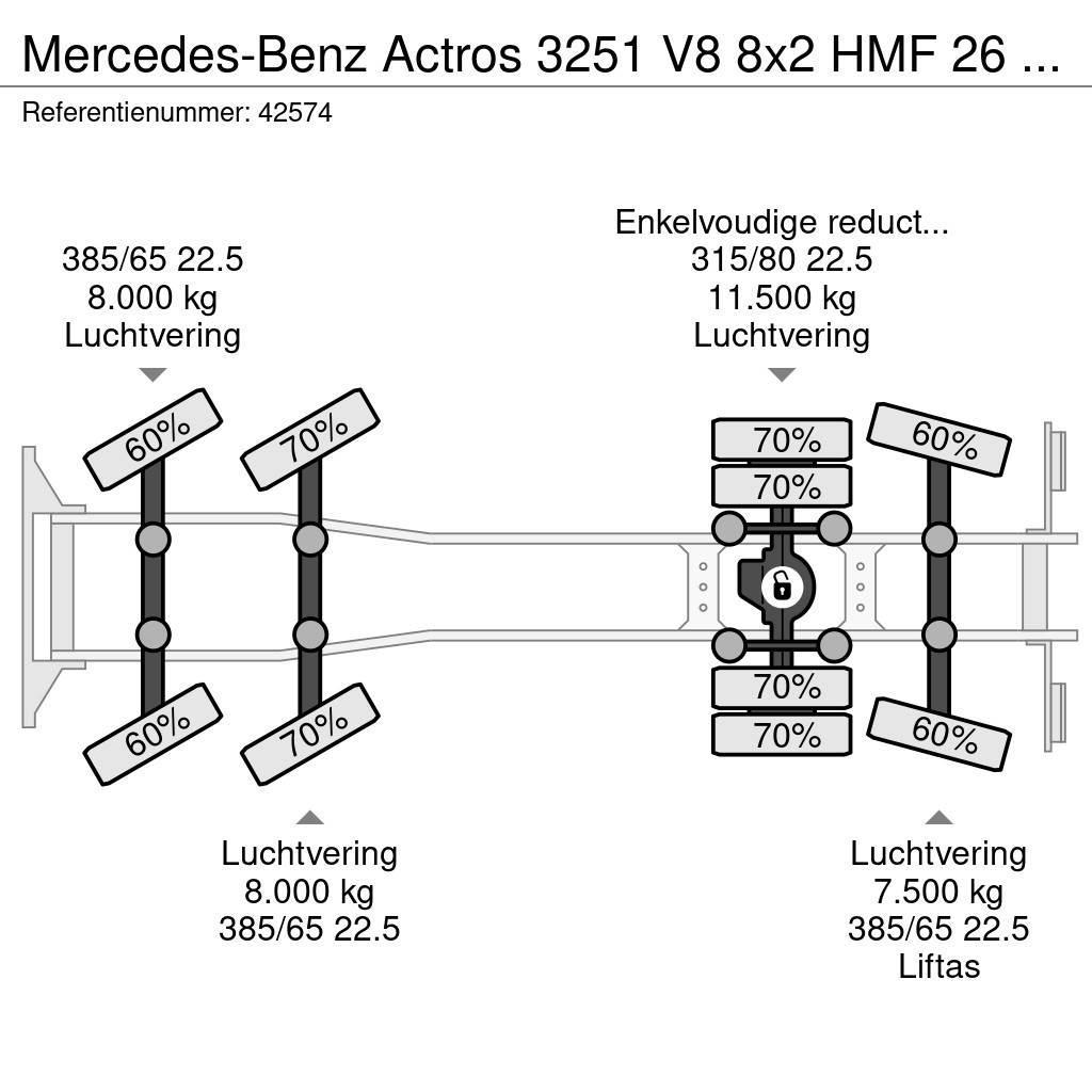 Mercedes-Benz Actros 3251 V8 8x2 HMF 26 Tonmeter laadkraan bouwj Hákový nosič kontajnerov
