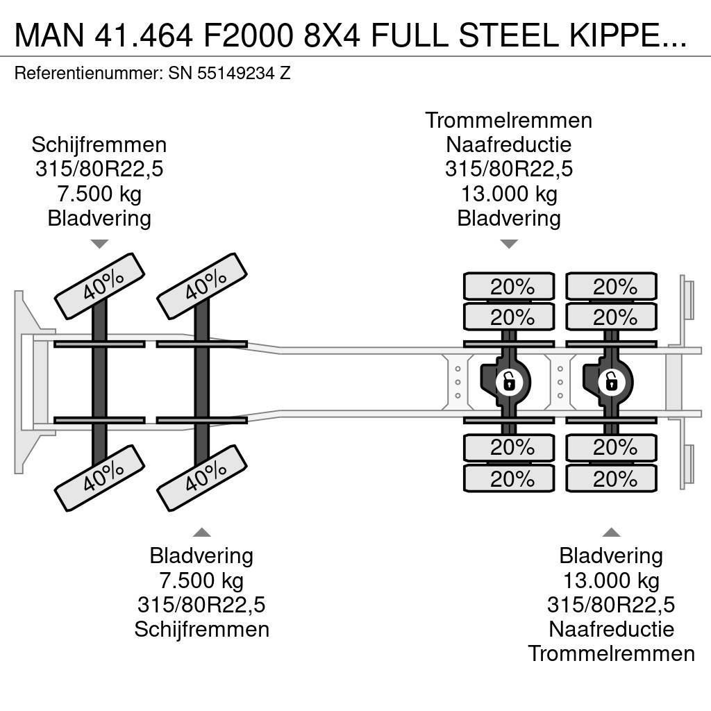 MAN 41.464 F2000 8X4 FULL STEEL KIPPER (EURO 2 / ZF16 Sklápače