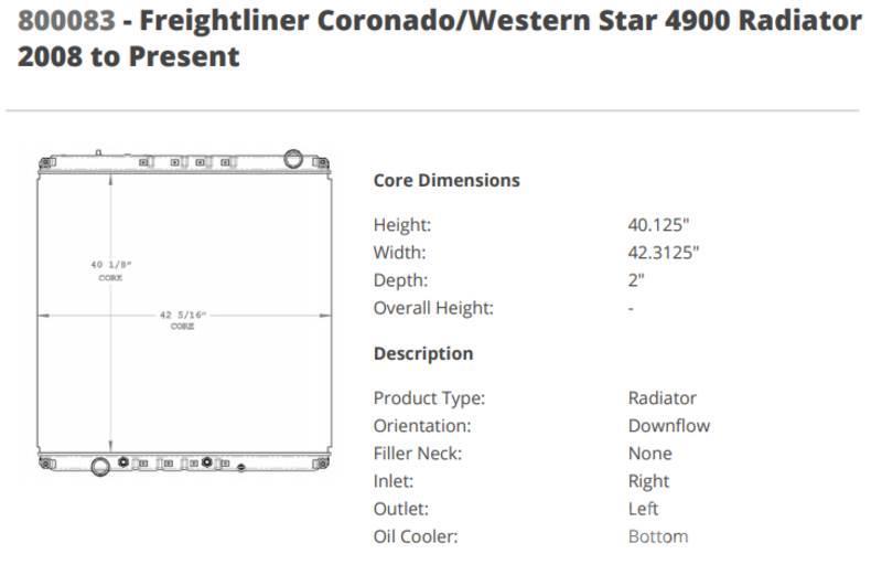 Freightliner Coronado Radiátory