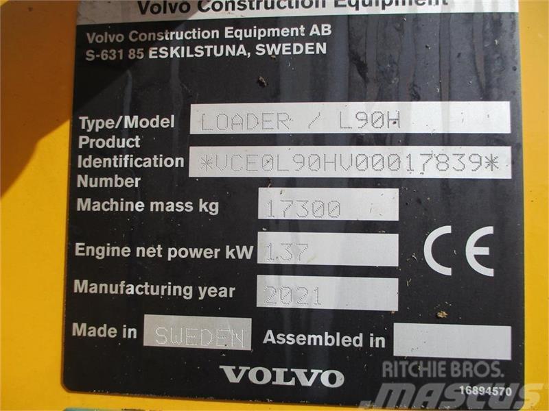 Volvo L 90 H Årg 9.2021, CDC, BSS, DK-Maskine med fuld V Kolesové nakladače