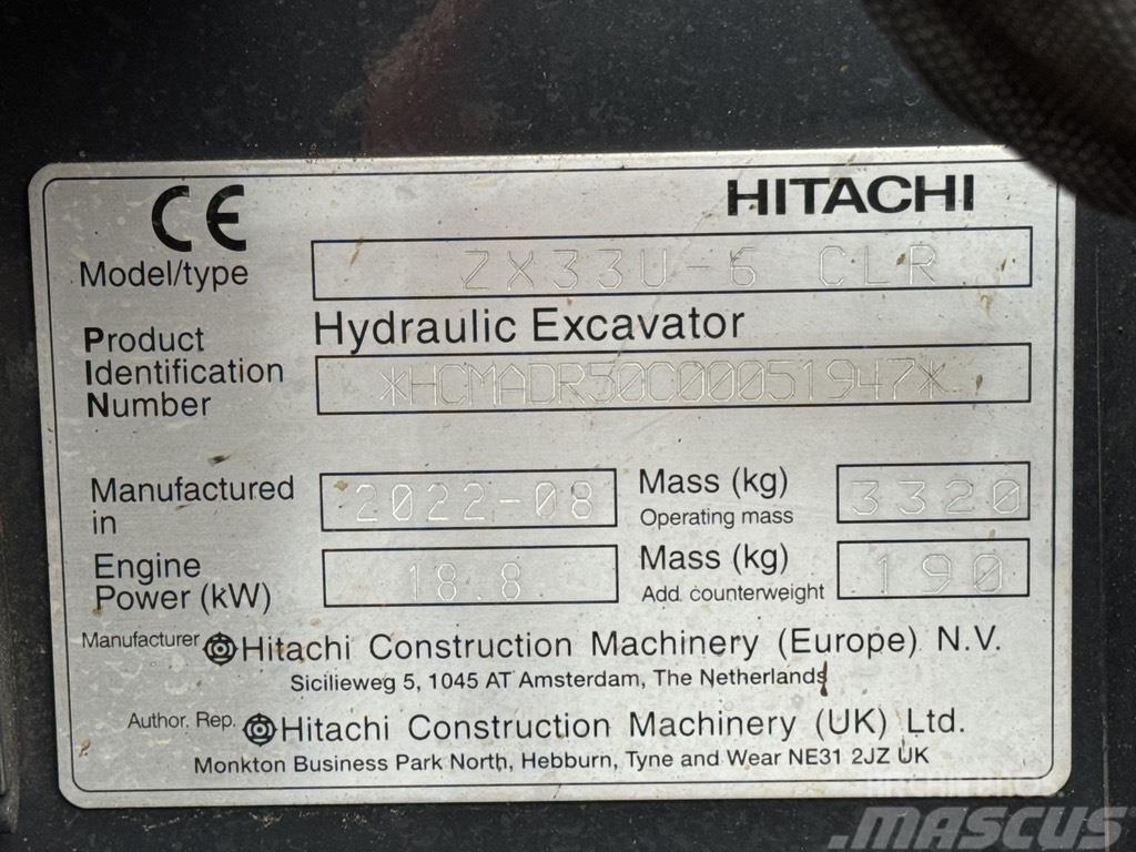 Hitachi ZX 33 U-6 Mini rýpadlá < 7t