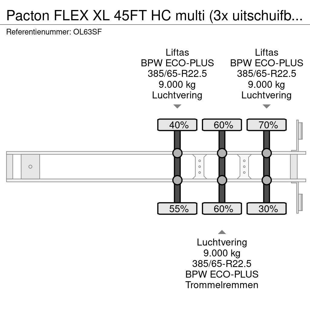 Pacton FLEX XL 45FT HC multi (3x uitschuifbaar), 2x lifta Kontajnerové návesy