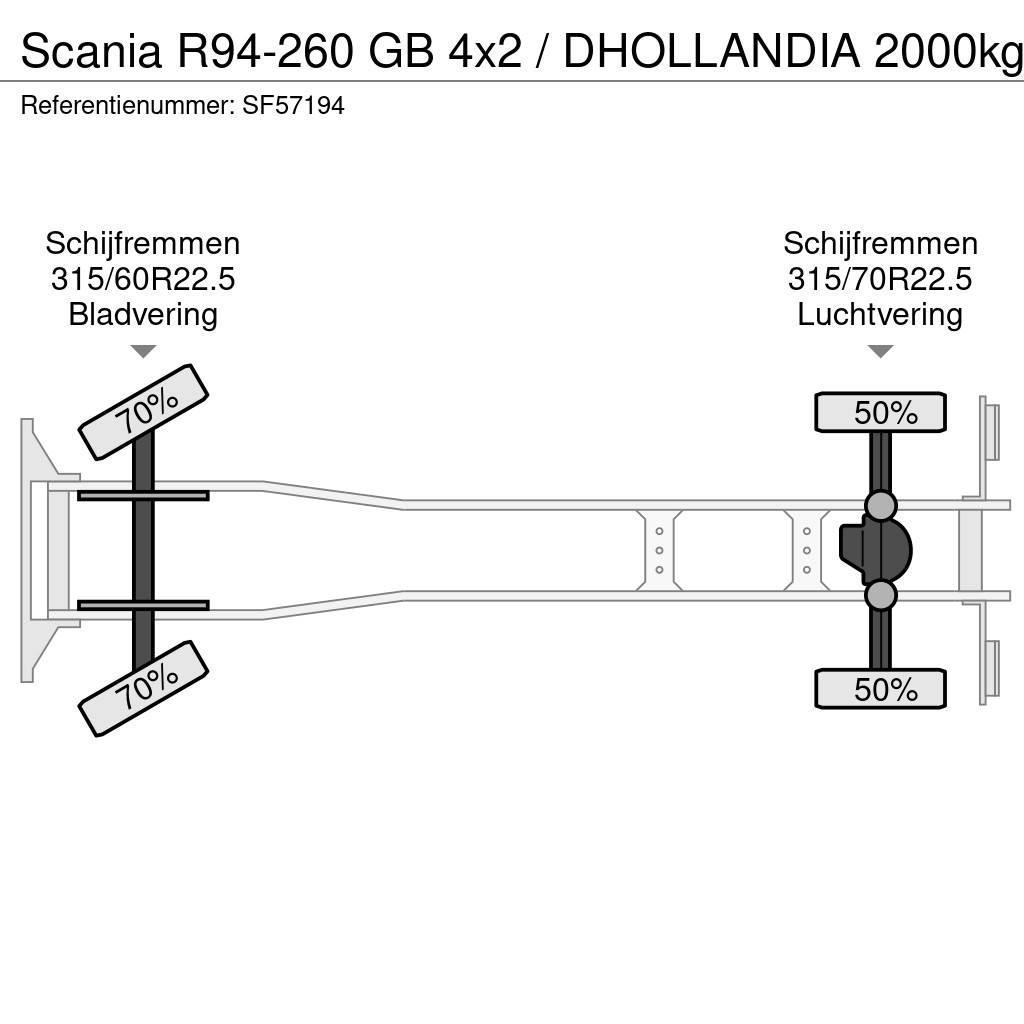 Scania R94-260 GB 4x2 / DHOLLANDIA 2000kg Nákladné vozidlá s bočnou zhrnovacou plachtou