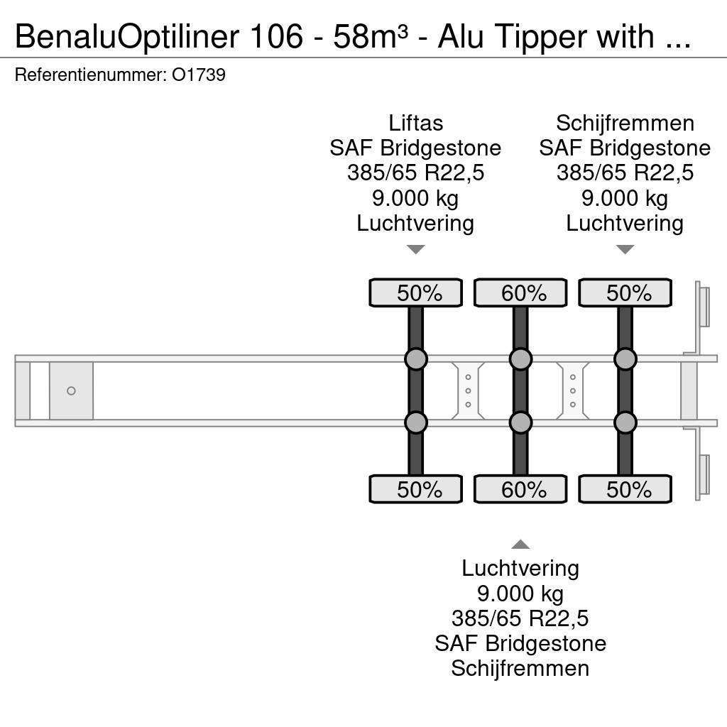 Benalu Optiliner 106 - 58m³ - Alu Tipper with Carrier Sup Sklápacie návesy