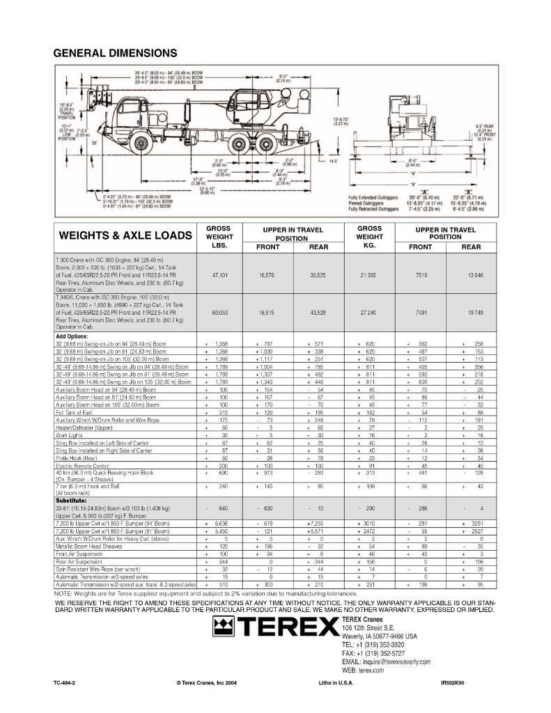 Terex T 335 Autožeriavy, hydraulické ruky