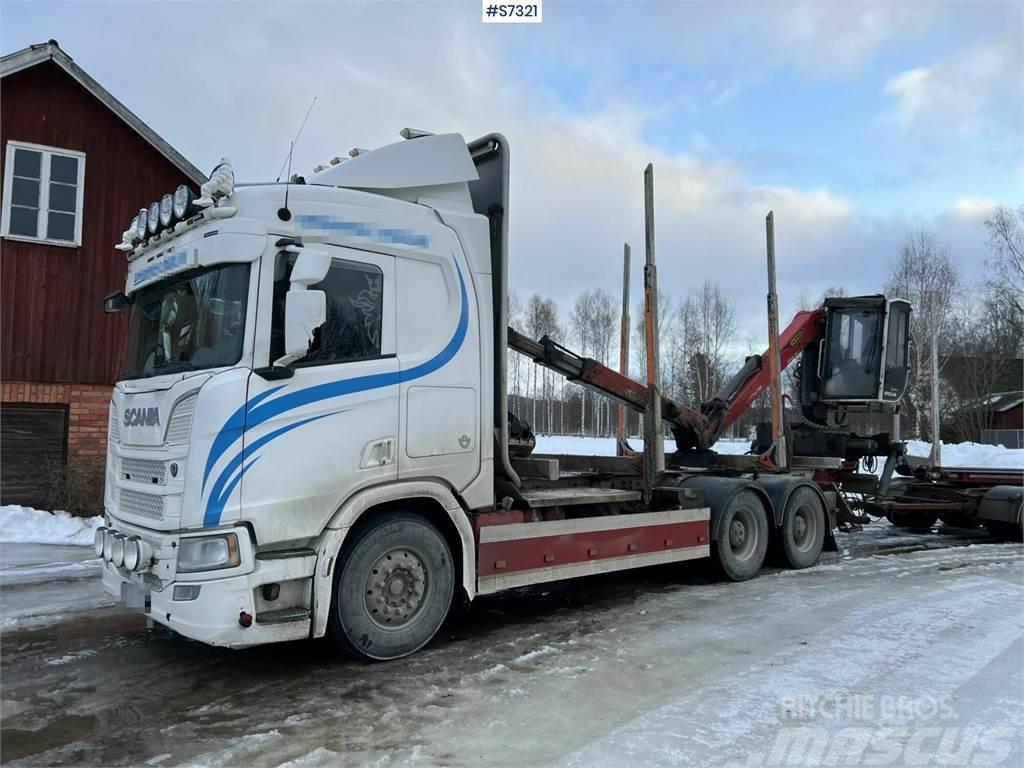 Scania R650 Timber truck with wagon and crane Nákladné vozidlá na prepravu dreva