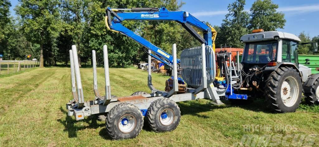 Binderberger AW8 tandem trailer + FK6700 Crane Like new Prívesy na prepravu dreva
