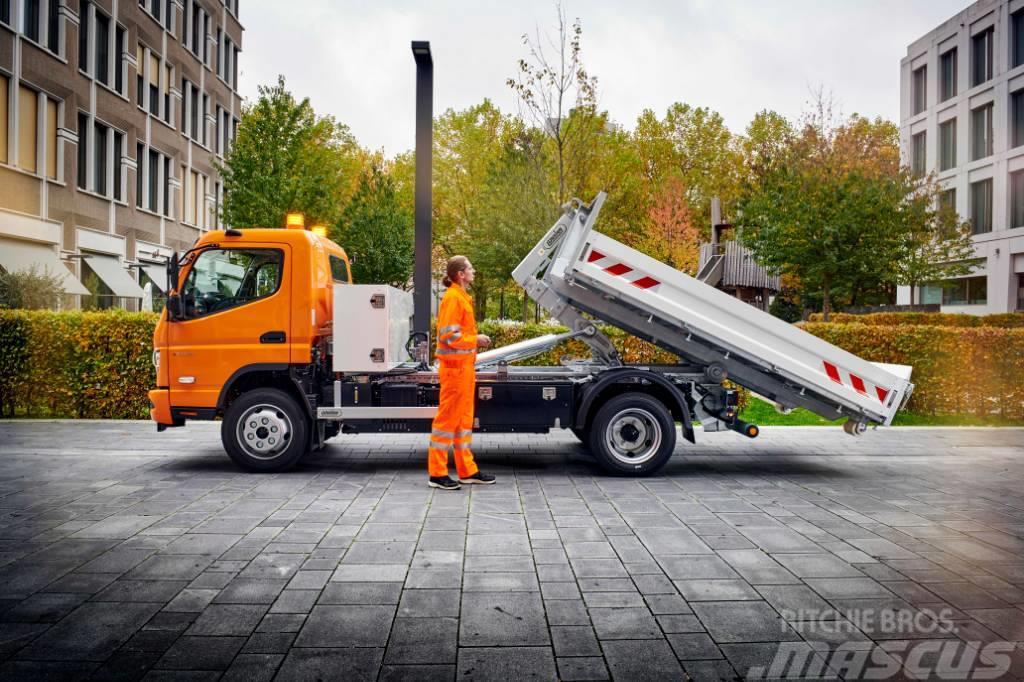 Fuso eCanter ellastbil 8,55 ton lastväxlare Hákový nosič kontajnerov